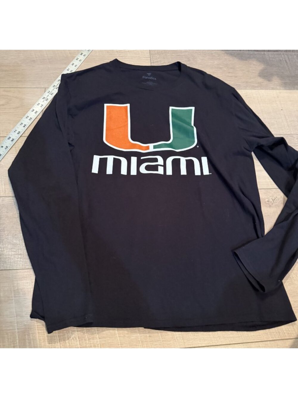 Fanatics Mens Black Long Sleeve University Of Miami Hurricanes Large T Shirt